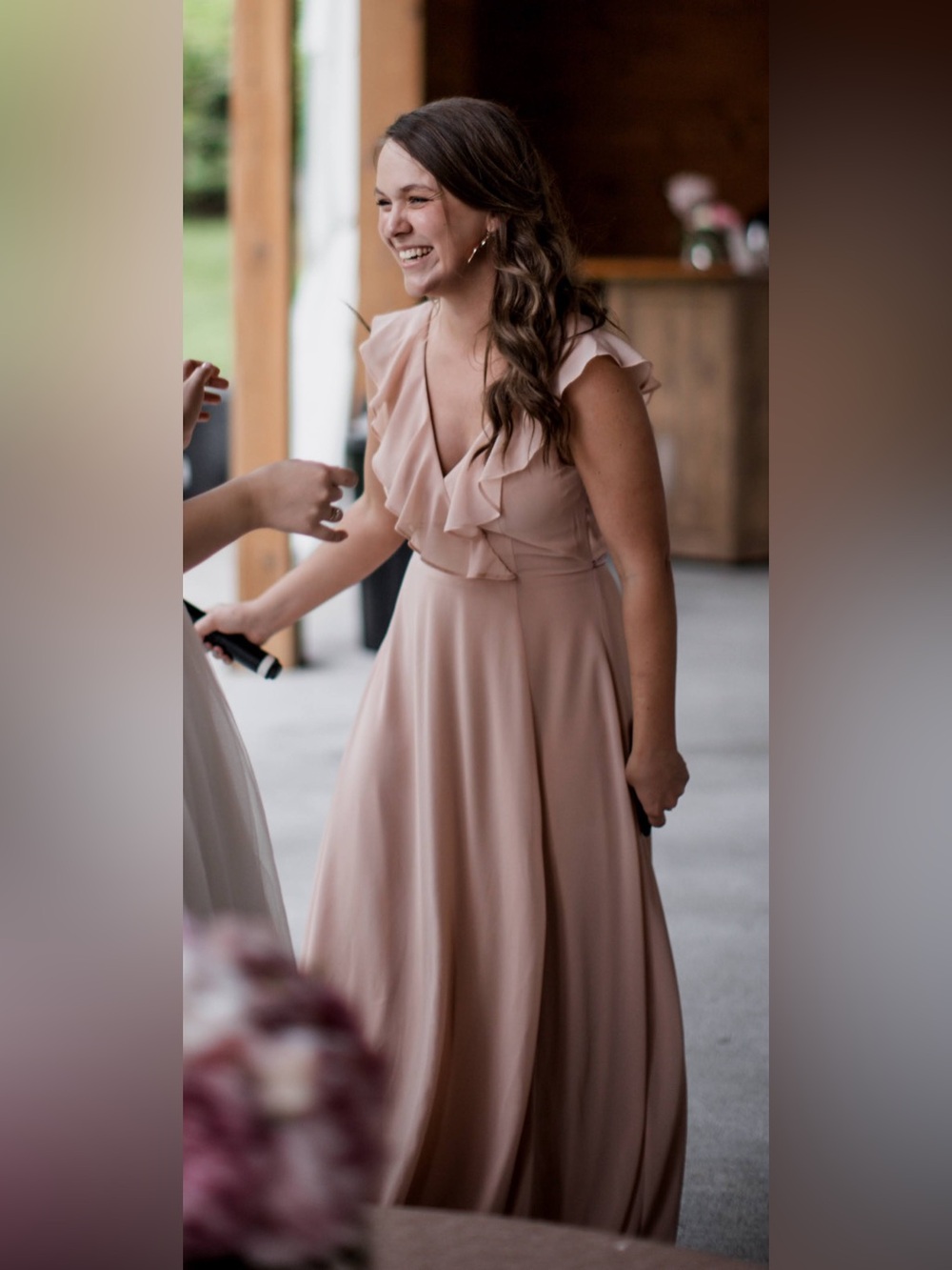 Lulu's Dusty Rose Ruffle V-Neck Maxi Dress